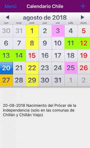 Calendario 2019 Chile 1