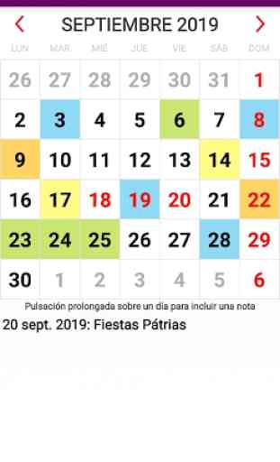 Calendario Laboral con Festivos 2020 Chile 1