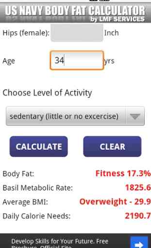 US  NAVY Body Fat Calculator 2