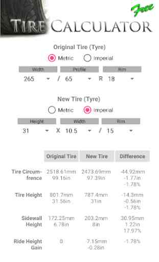 Tire Size Calculator 2