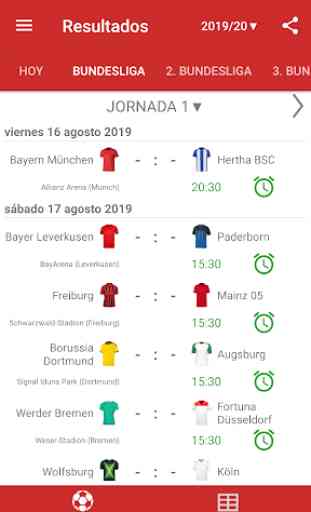 Resultados para la Bundesliga 2019/2020 1