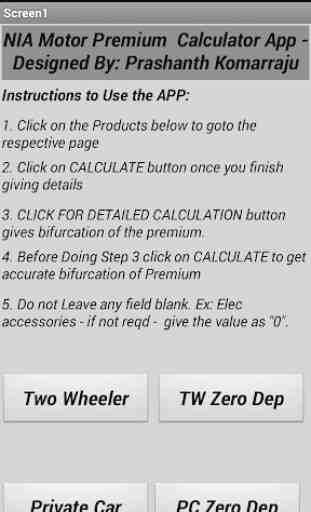 NIA Motor Premium Calculator 1