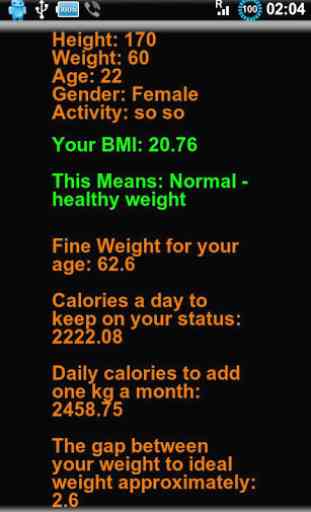 BMI BMR + dieta calculadora 3