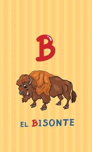 ABC Animales Españoles Flash Cards Alfabeto: Vocabulario De Aprender a Los Niños! 3
