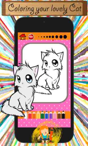 Gato de dibujos animados y de pintura para colorear libro de aprendizaje de habilidades - Diversión Juegos gratis para los niños 3