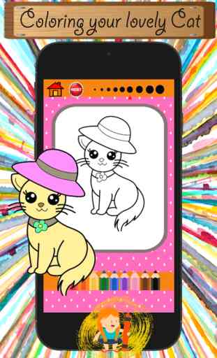 Gato de dibujos animados y de pintura para colorear libro de aprendizaje de habilidades - Diversión Juegos gratis para los niños 4