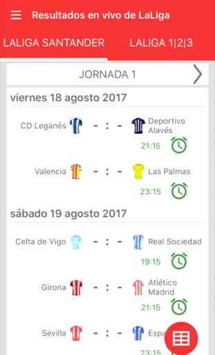 Resultados en vivo de La Liga 2017 / 2018 App 1