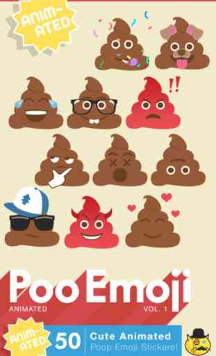 Poo Emoji 1 : Cute Animated Poop Emoji Pegatinas 1