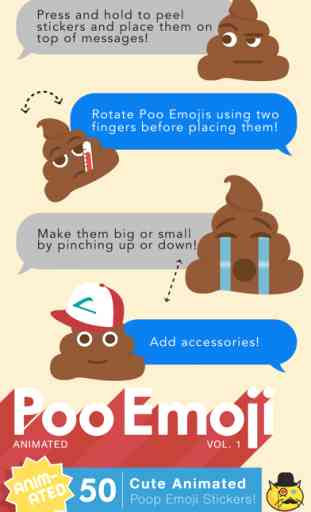 Poo Emoji 1 : Cute Animated Poop Emoji Pegatinas 2