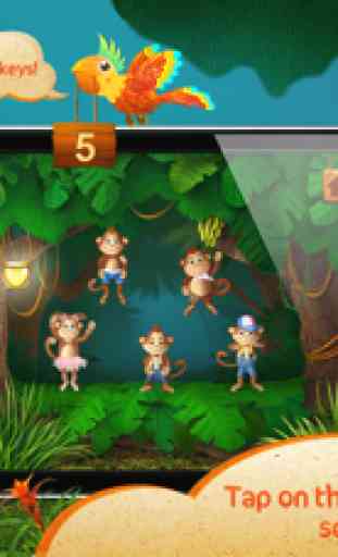 Canciones y rimas: 5 Little Monkeys - aprender los números, cantar y divertirse. Juegos para bebés, niños en edad preescolar y jardín de infantes. HD music aplicación 3