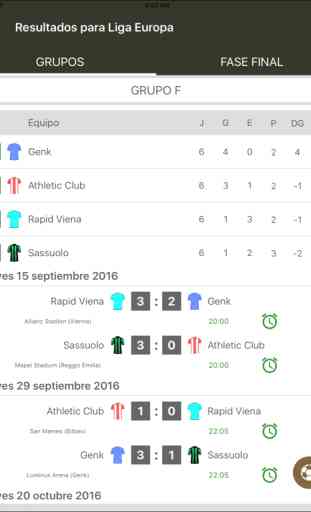 Resultados para Liga Europa 2017 / 2018 Fútbol App 4