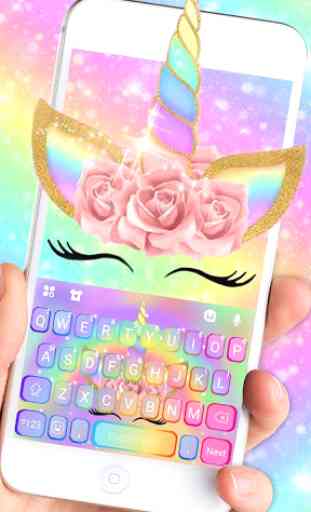 Rainbow Pink Rose Unicorn Tema de teclado 1