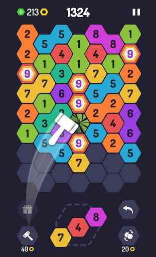 UP 9 - ¡Rompecabezas hexagonal! ¡Llega al 9! 4