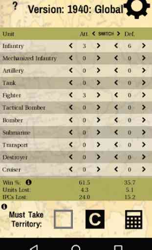 Battle Calculator for Axis & Allies Game 1