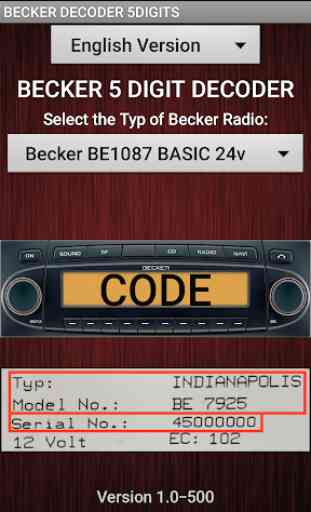Becker 5Digit Radio Code 1