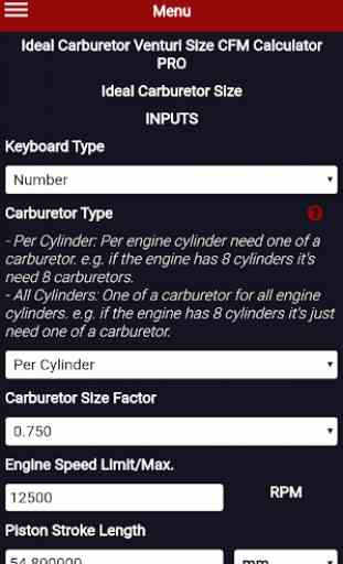 Ideal Carburetor Venturi Size CFM Calculator PRO 2