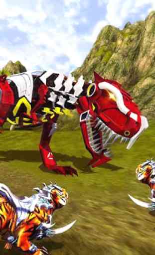 Dinosaur Robot v Tiger Attack T Rex Dinosaur Games 3