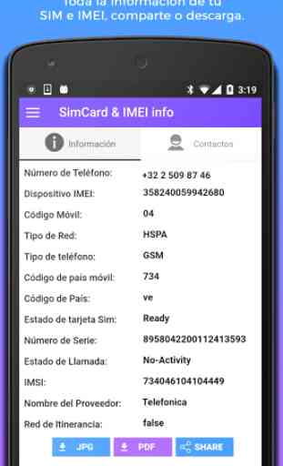 SIM info IMEI & Contactos 1