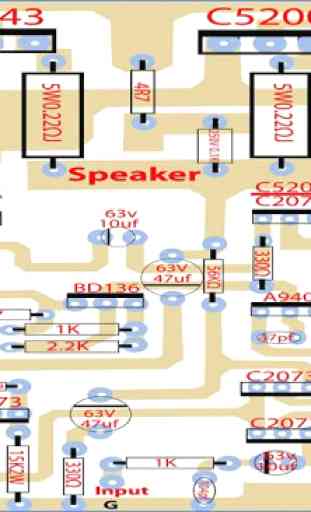 diagrama de la placa de circuito del amplificador 1