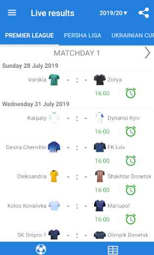 Live Scores for Ukrainian Premier League 2019/2020 1