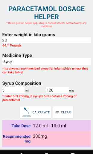 Paracetamol Dosage Calculator 3