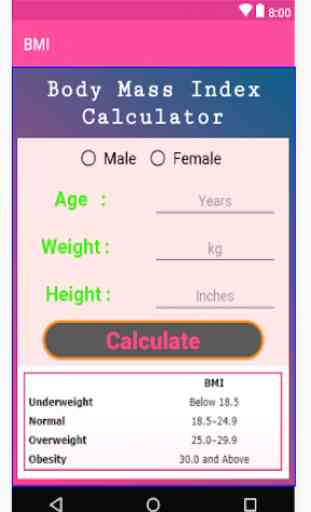 bmi calculator ( Body Mass Index ) 1