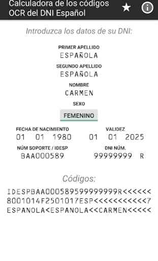 Calculadora de los códigos OCR del DNI Español 1