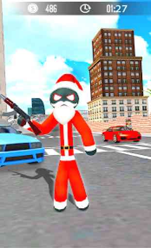 Santa Claus Stickman - Rope Hero Gangster Crime 1
