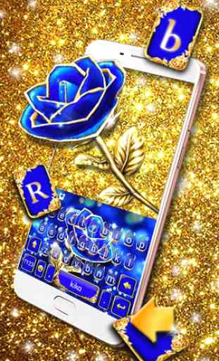 Gold Blue Rose Crystal Tema de teclado 2