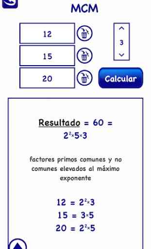 Calculadora MCM MCD Factores primos Matemáticas 3