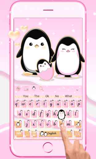 Penguin Family Pink Love Keyboard Theme 1