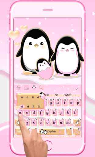 Penguin Family Pink Love Keyboard Theme 2