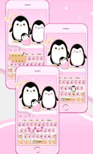 Penguin Family Pink Love Keyboard Theme 3