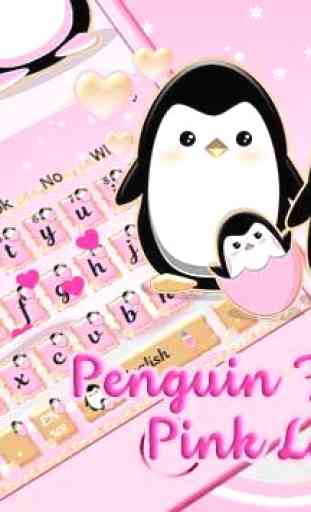 Penguin Family Pink Love Keyboard Theme 4