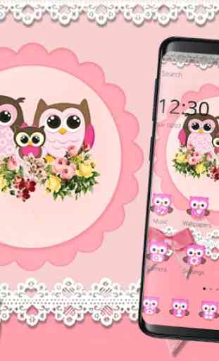 Pink Cartoon Family Love Owl Theme 1
