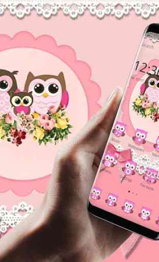 Pink Cartoon Family Love Owl Theme 2