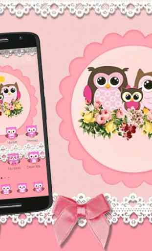 Pink Cartoon Family Love Owl Theme 4