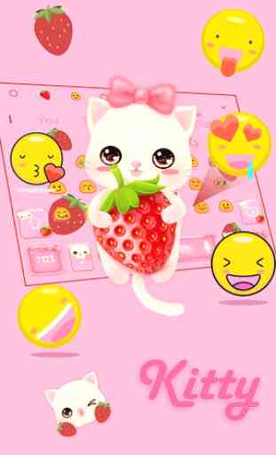 Strawberry Kitty Cartoon Keyboard Theme 3