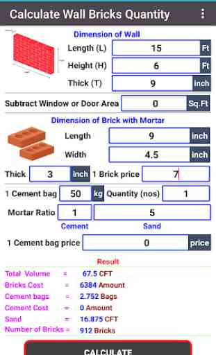 Bricks Calculator (Arch, Circle, Wall, Volume) 2