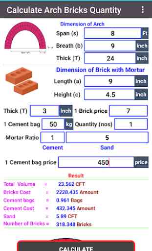 Bricks Calculator (Arch, Circle, Wall, Volume) 3