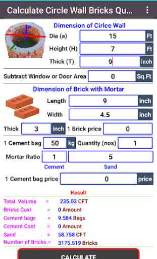 Bricks Calculator (Arch, Circle, Wall, Volume) 4