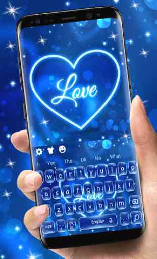 Neon Blue Love Heart Keyboard Theme 1