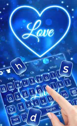 Neon Blue Love Heart Keyboard Theme 2