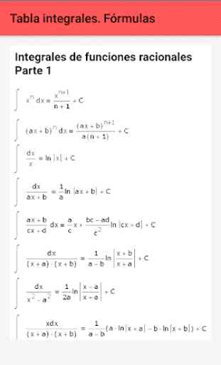 Tabla integrales. Fórmulas 3
