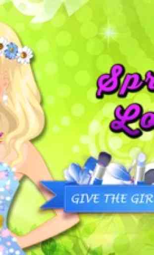 Princesa de la primavera en el salón de belleza. Juego de vestir para niñas y niños. 1