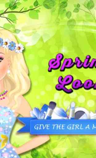 Princesa de la primavera en el salón de belleza. Juego de vestir para niñas y niños. 4